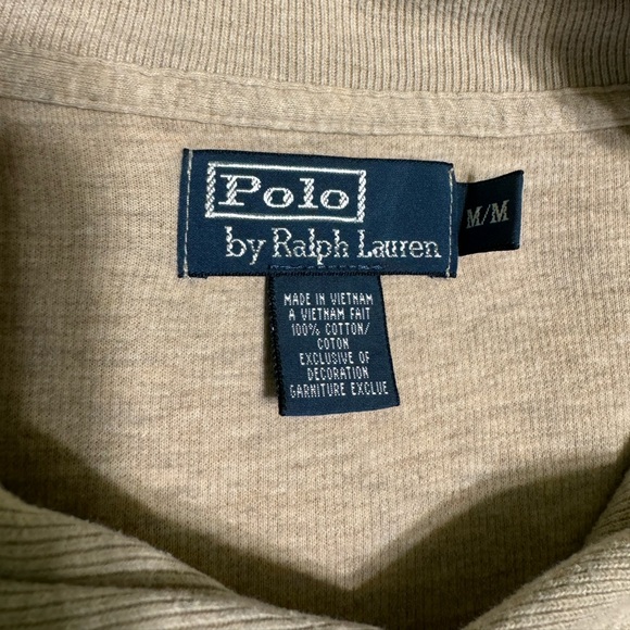 Heathered Tan Polo Ralph Lauren Cotton Blend Classic Fit Shawl Collar Sweater - Picture 2 of 3
